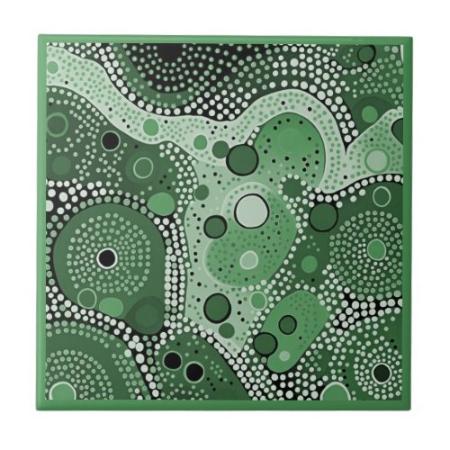 Aboriginal art style green 5 of 9 Ceramic Tile