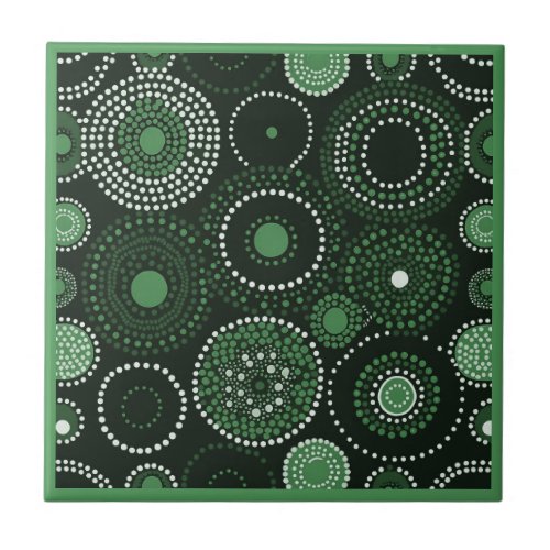 Aboriginal art style green 6 of 9 Ceramic Tile