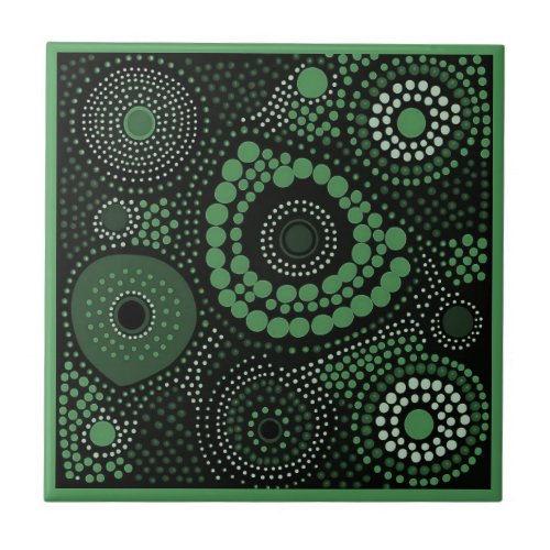 Aboriginal art style green 8 of 9 Ceramic Tile