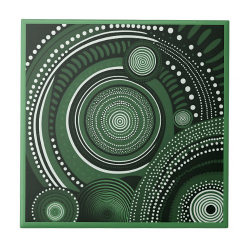 Aboriginal art style green 9 of 9 Ceramic Tile
