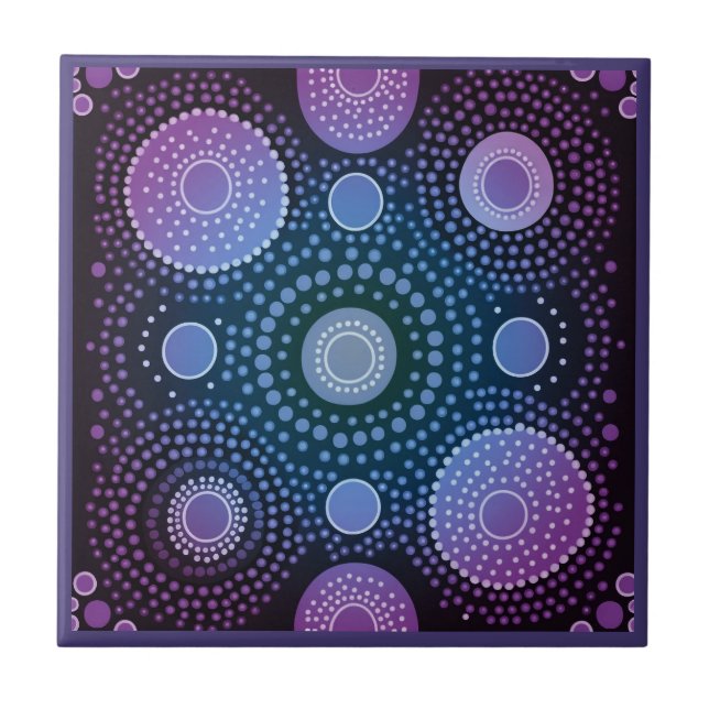Aboriginal art style purple 6 of 9 Ceramic Tile (Front)