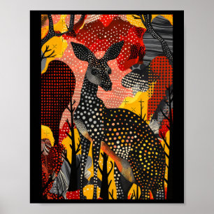 Aboriginal Australian Kangaroo Dot Art Roo Artwork Poster