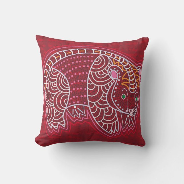 Aboriginal Bear Throw Pillow (Front)