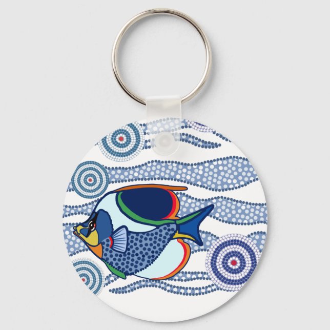 Aboriginal Dot Art Fish-01 Keychain (Front)