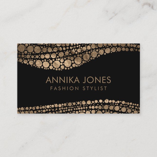 Aboriginal Dot Art style Golden texture on black Business Card (Front)