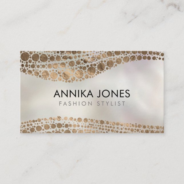 Aboriginal Dot Art style Golden texture on pearl Business Card (Front)