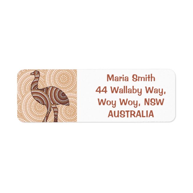 Aboriginal dot painting emu label (Front)