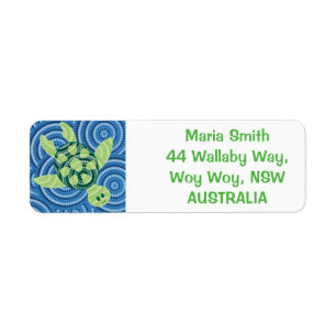 Aboriginal dot painting turtle label