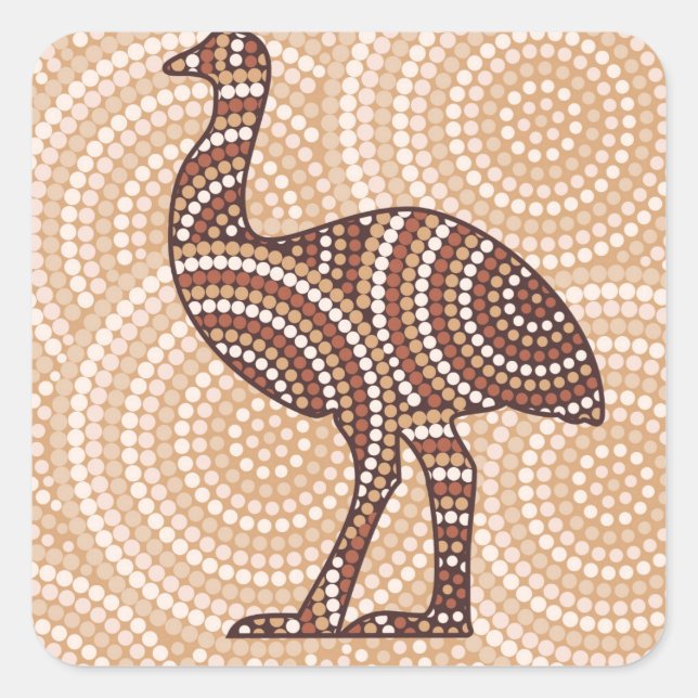 Aboriginal emu dot painting square sticker (Front)
