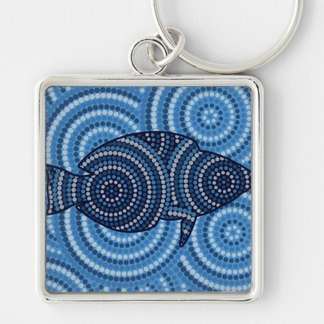 Aboriginal fish dot painting keychain (Front)