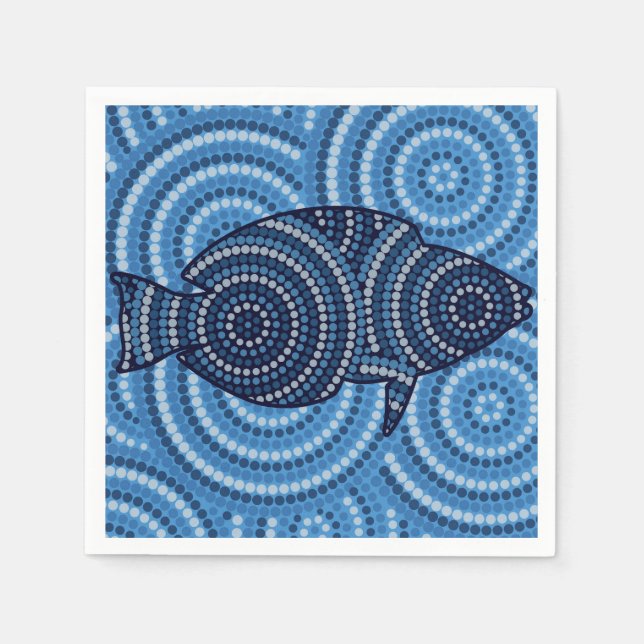 Aboriginal fish dot painting paper napkins (Front)