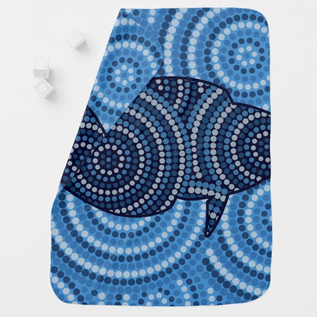 Aboriginal fish dot painting stroller blanket (In Situ)