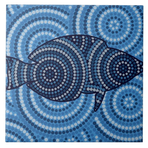 Aboriginal fish dot painting tile