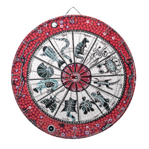 Aboriginal Horoscope Red Dartboard With Darts