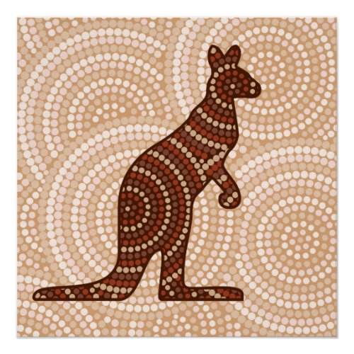 Aboriginal kangaroo dot painting poster