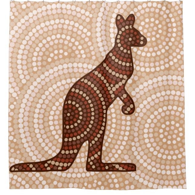 Aboriginal kangaroo dot painting shower curtain (Front)