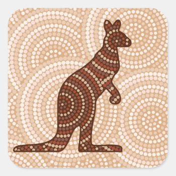 Aboriginal Kangaroo Dot Painting Square Sticker by LifeOfRileyDesign at Zazzle