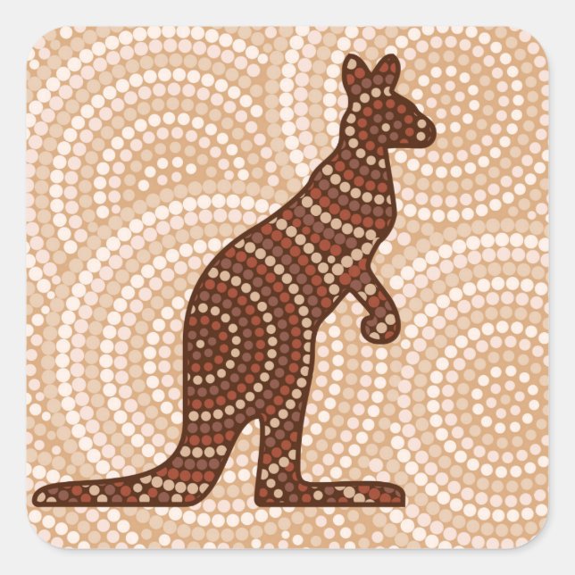 Aboriginal kangaroo dot painting square sticker (Front)