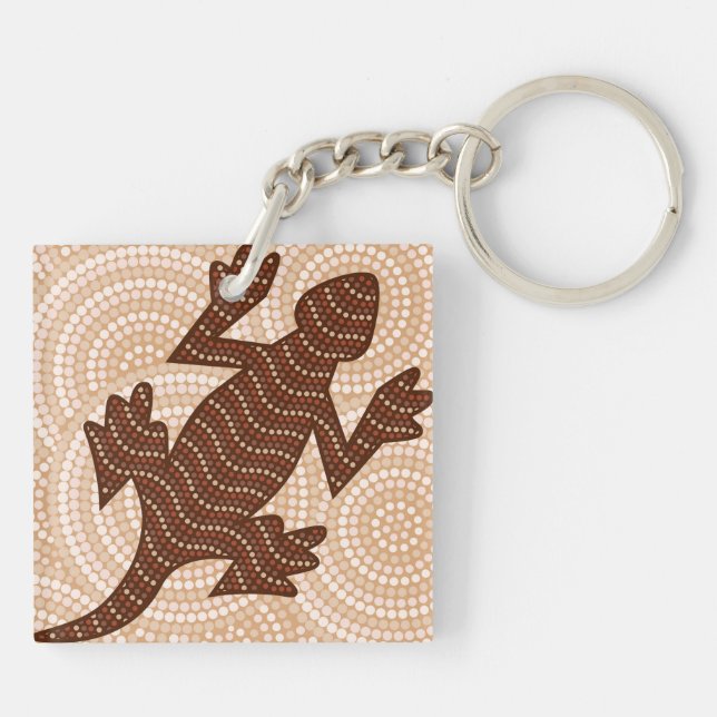 Aboriginal lizard dot painting keychain (Back)