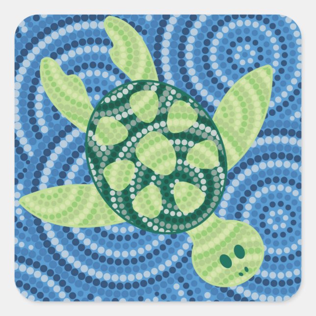 Aboriginal turtle dot painting square sticker (Front)