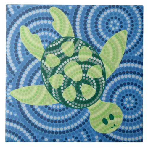 Aboriginal turtle dot painting tile