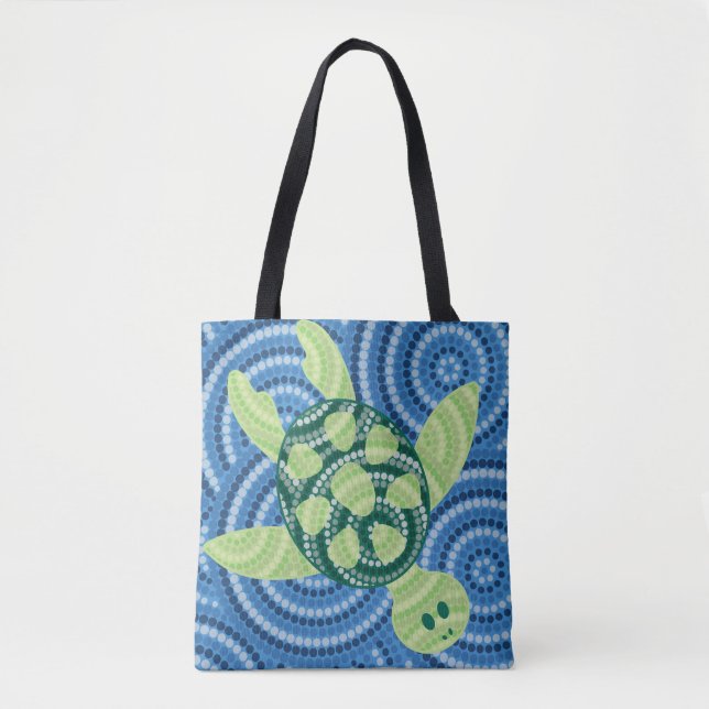 Aboriginal turtle dot painting tote bag (Front)