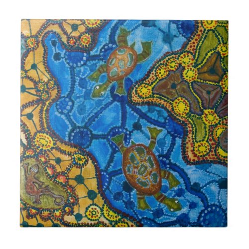 Aboriginal Turtles Painting Ceramic Tile