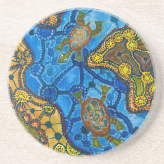 Aboriginal Turtles Painting Sandstone Coaster