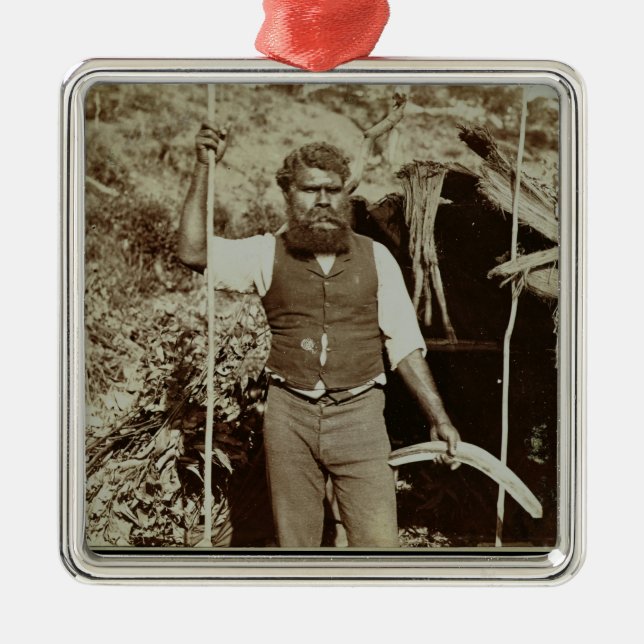 Aborigine with a Boomerang, c.1860s (sepia photo) Metal Ornament (Front)