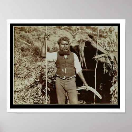 Aborigine with a Boomerang c1860s sepia photo Poster