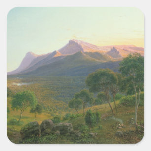 Aborigines by a Fire before Mount William Square Sticker
