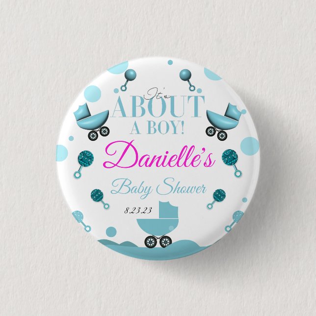 About a Boy Baby Shower Invite Invitation Gift Bag Button (Front)