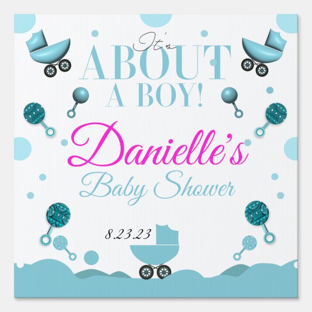About a Boy Baby Shower Invite Invitation Gift Bag Sign (Front)