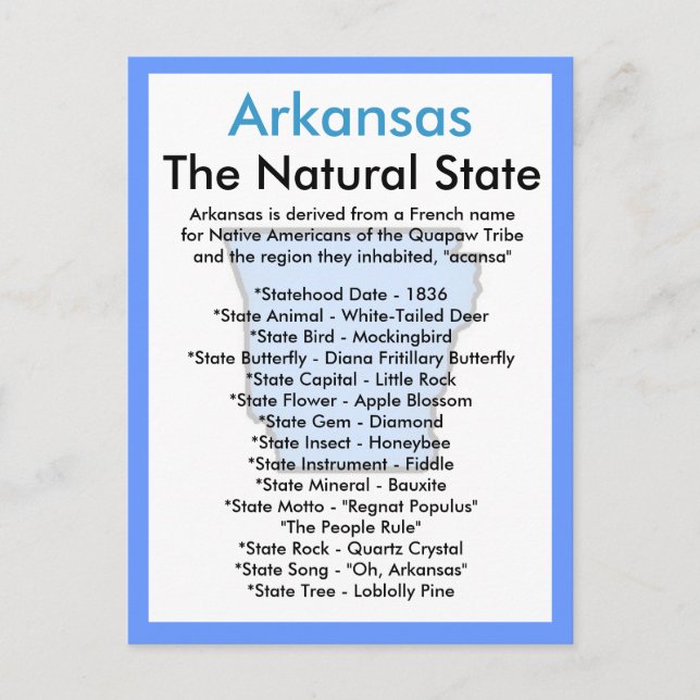 About Arkansas Postcard (Front)