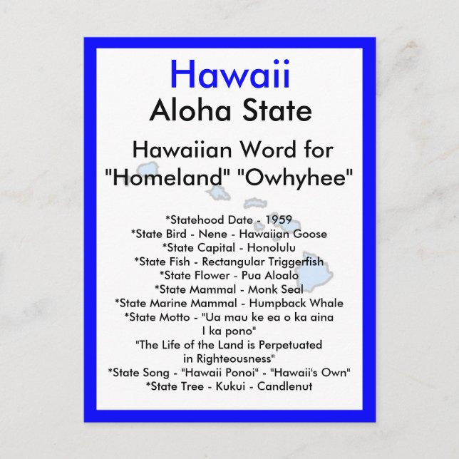 About Hawaii Postcard (Front)