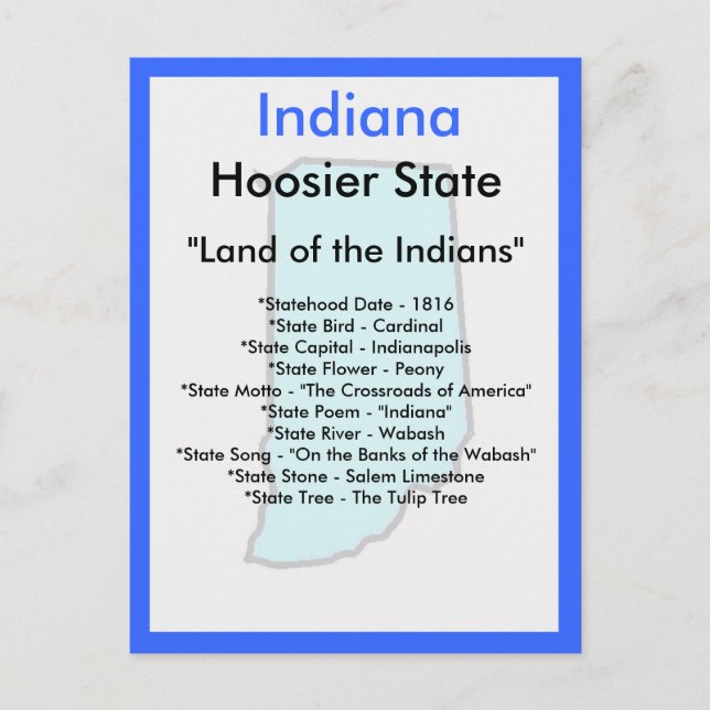 About Indiana Postcard (Front)