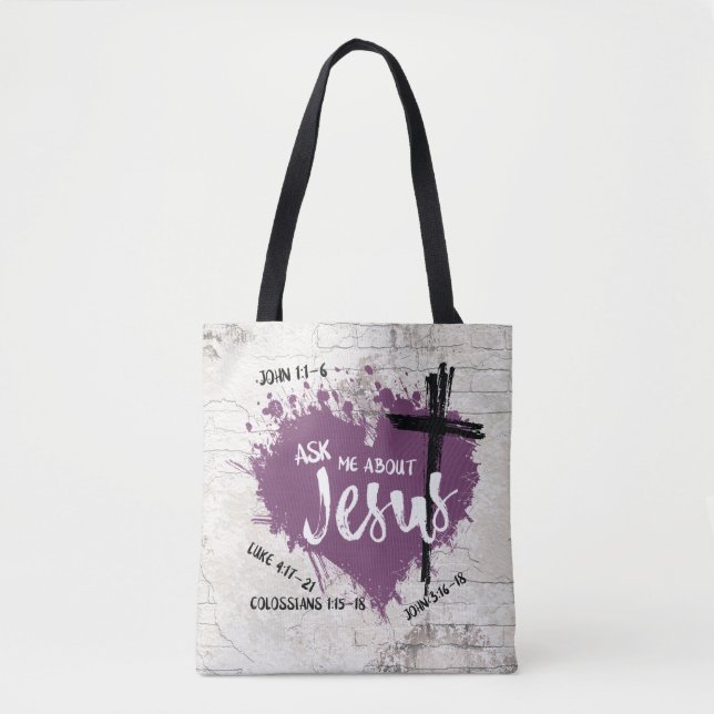 ABOUT JESUS Christian Scripture Gospel Graffiti Tote Bag (Front)