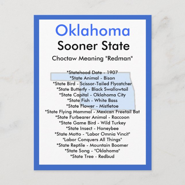 About Oklahoma Postcard (Front)