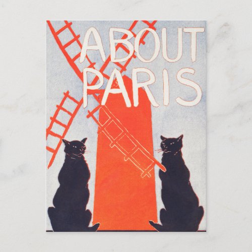 About Paris _Edward Penfield_ Vintage Cat Art Crop Postcard