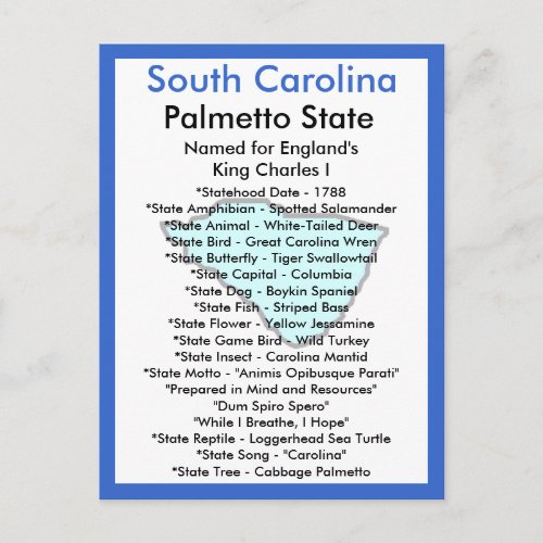 About South Carolina Postcard