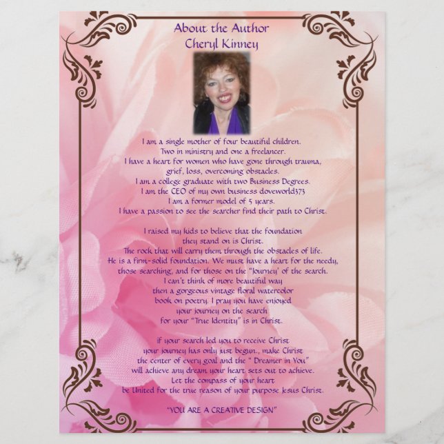 About the Author Cheryl Kinney Personalized Paper (Front)