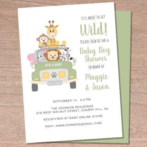 About To Get Wild Safari Baby Boy Couple Shower Invitation
