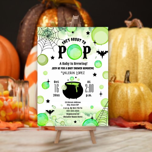 About To Pop Baby Is Brewing Halloween Baby Shower Invitation