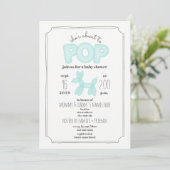 About To Pop Blue Balloon Animal Baby Shower Invitation (Standing Front)
