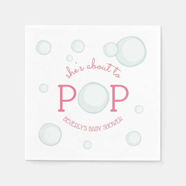 About to Pop  Bubbles Baby Shower Pink Napkins (Front)