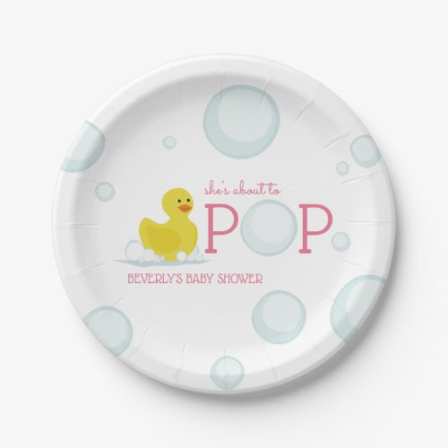 About to Pop Bubbles Rubber Duck Pink Baby Shower Paper Plates