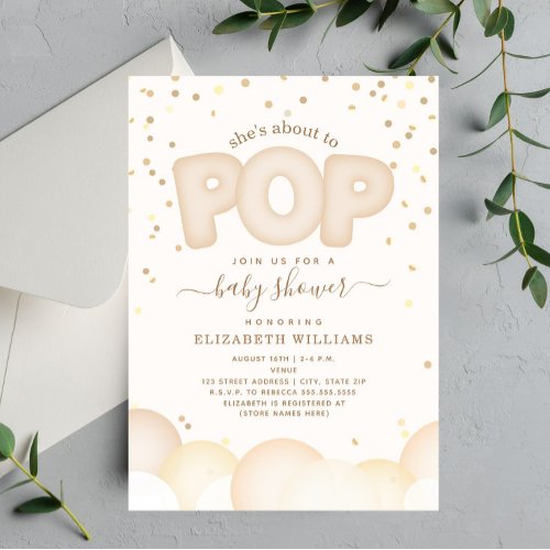 About to Pop Neutral Balloons Invitation