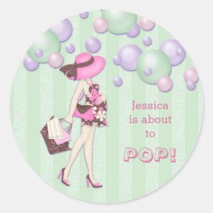 About to Pop Personalized Girl Baby Shower Classic Round Sticker