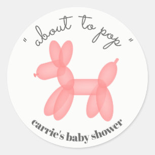 About To Pop Pink Balloon Animal Baby Shower Classic Round Sticker