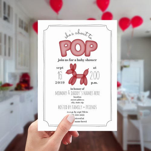 About To Pop Red Balloon Animal Baby Shower Invitation